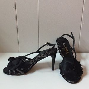 Chanel Heels with Black Rose Detail